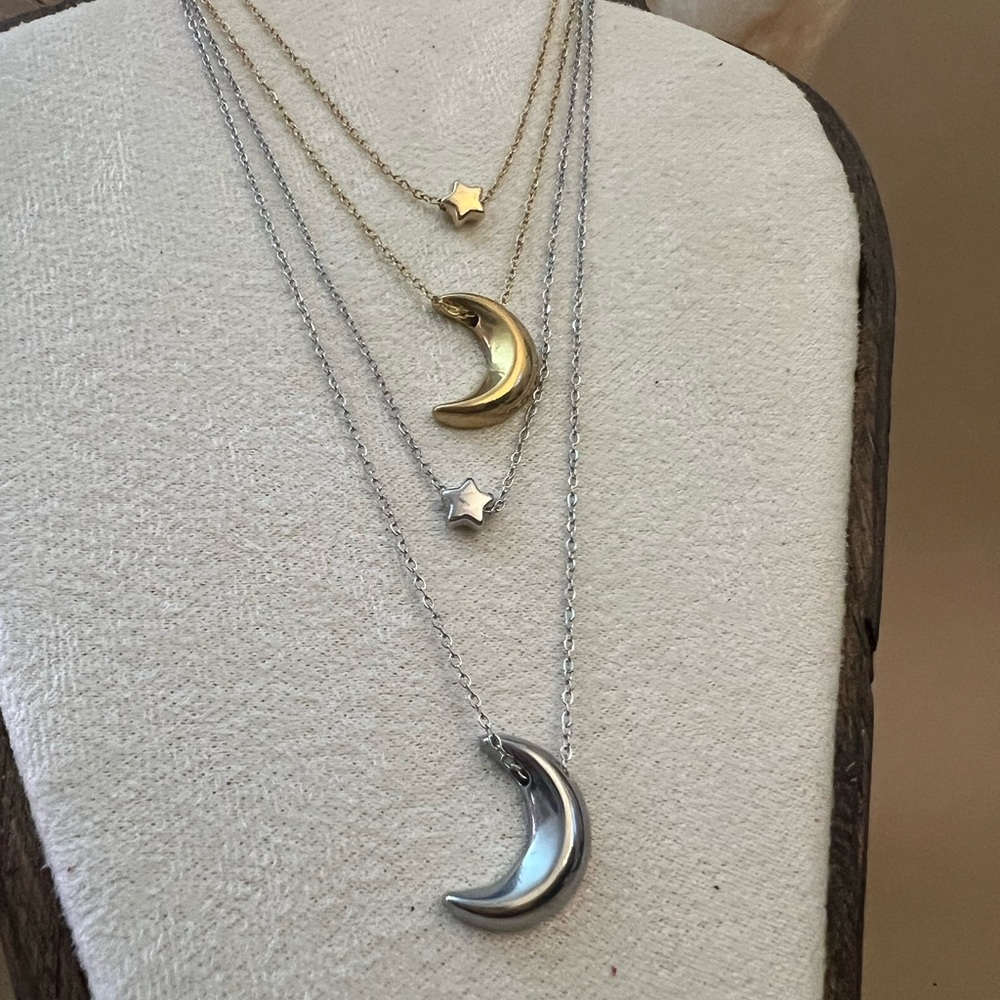 Celestial Witchy Chic Moon & Star Layered Necklace - Stainless Steel Necklace